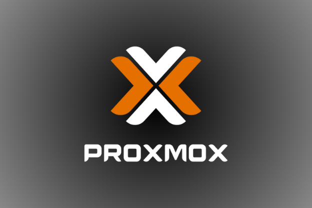 Logo Proxmox na ciemnym tle.