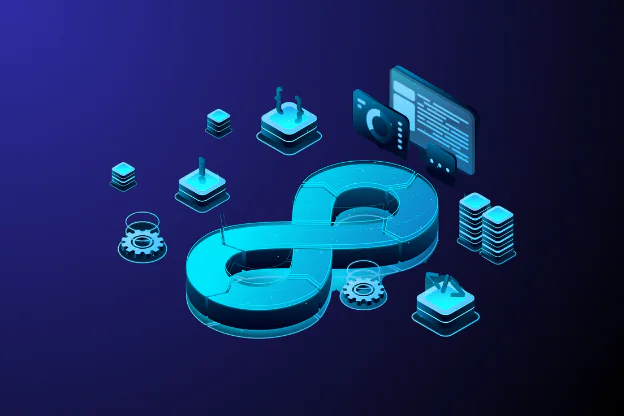 Schemat architektury środowiska DevOps, przedstawiający integrację Kubernetes (K3s), narzędzia Rancher do zarządzania, platformy wirtualizacji Proxmox oraz systemu CI/CD (GitLab). Diagram ilustruje, jak wszystkie komponenty współpracują ze sobą.