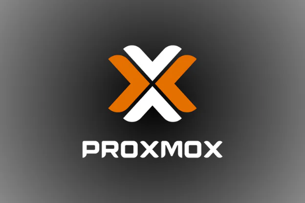 Logo Proxmox na ciemnym tle.